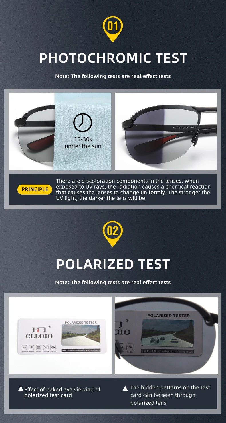 CLLOIO Top Brand Design Aluminum Rimless Photochromic Sunglasses - vaas