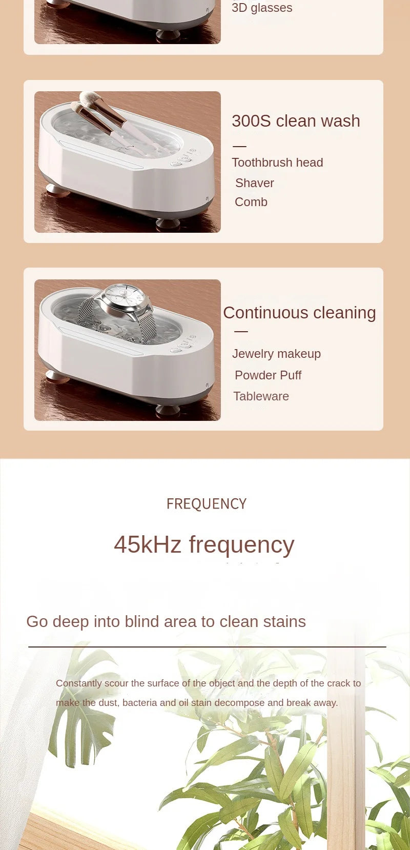 High Frequency Multi-Functional 3 Gears Cleaning Machine Portable Household Glasses Jewelry Watches Washing Tool Cleaner