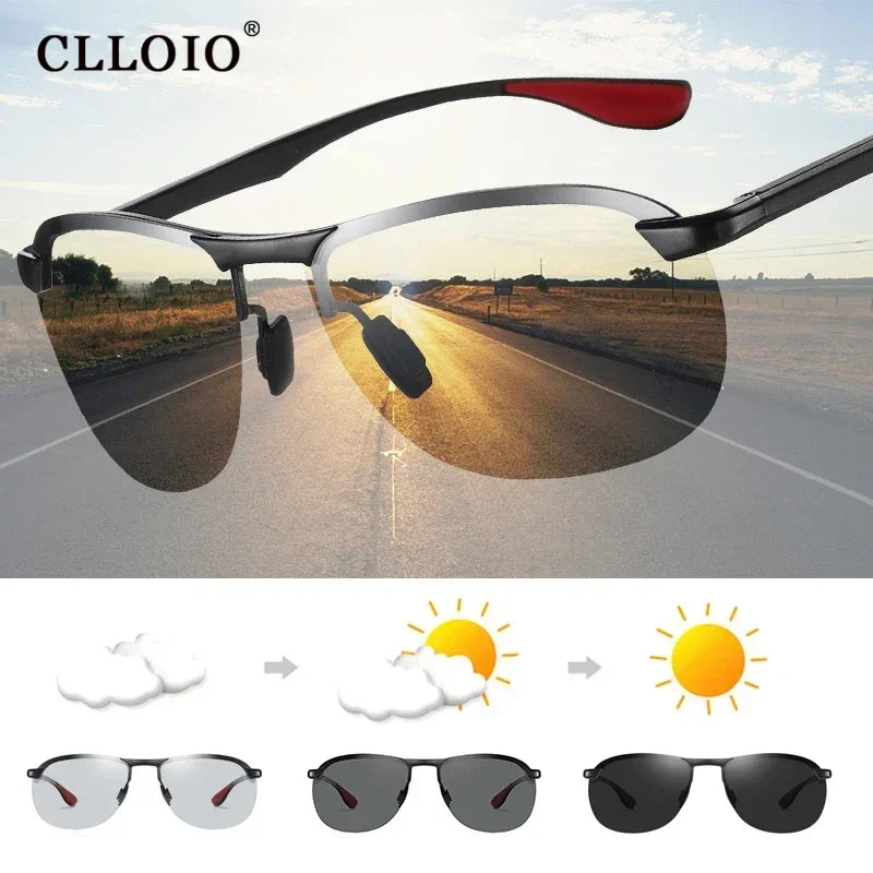 CLLOIO Top Brand Design Aluminum Rimless Photochromic Sunglasses - vaas