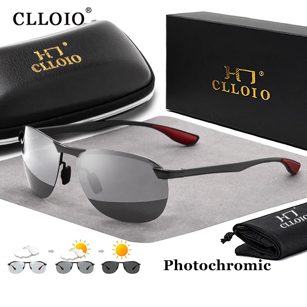 CLLOIO Top Brand Design Aluminum Rimless Photochromic Sunglasses - vaas