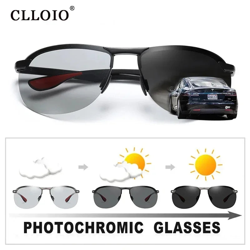 CLLOIO Top Brand Design Aluminum Rimless Photochromic Sunglasses - vaas