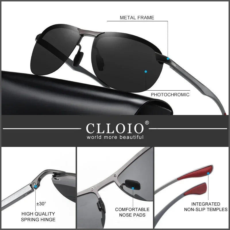 CLLOIO Top Brand Design Aluminum Rimless Photochromic Sunglasses - vaas