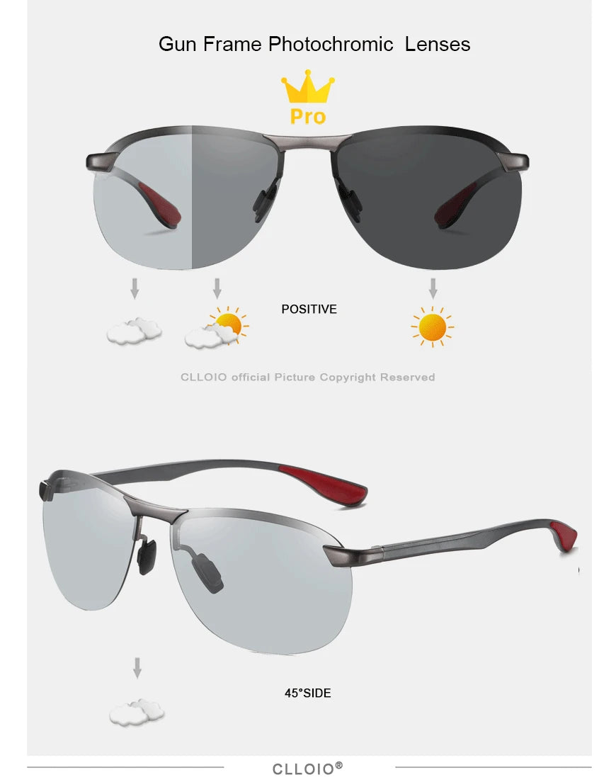 CLLOIO Top Brand Design Aluminum Rimless Photochromic Sunglasses - vaas